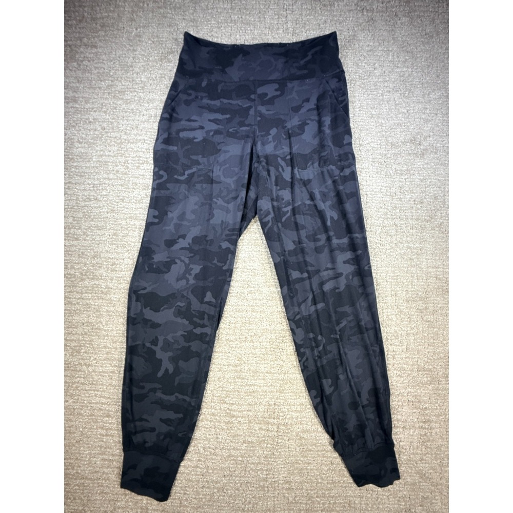 Lululemon Womens Size 8 Black Gray Camo Jogger Leggings High Rise Pockets